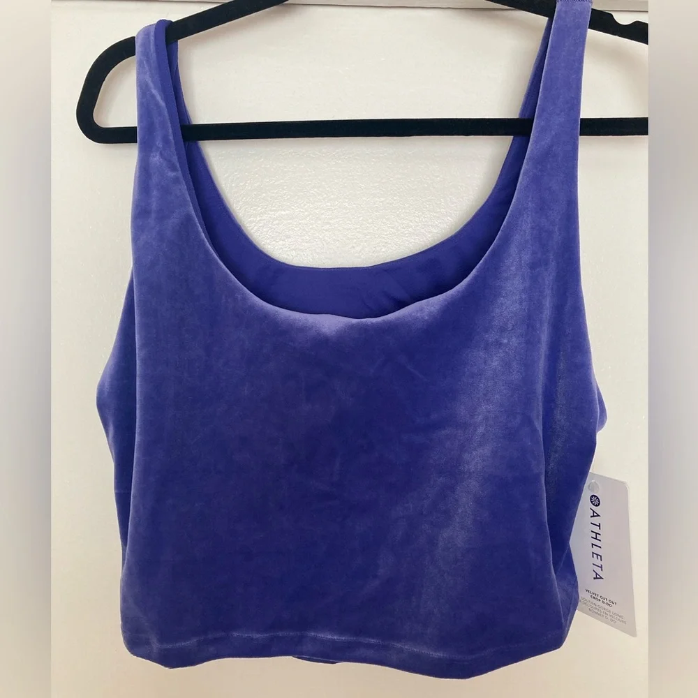 Athleta Velvet Cut Out Crop Top Sports Bra Velour Purple D-DD XL Extra Large
